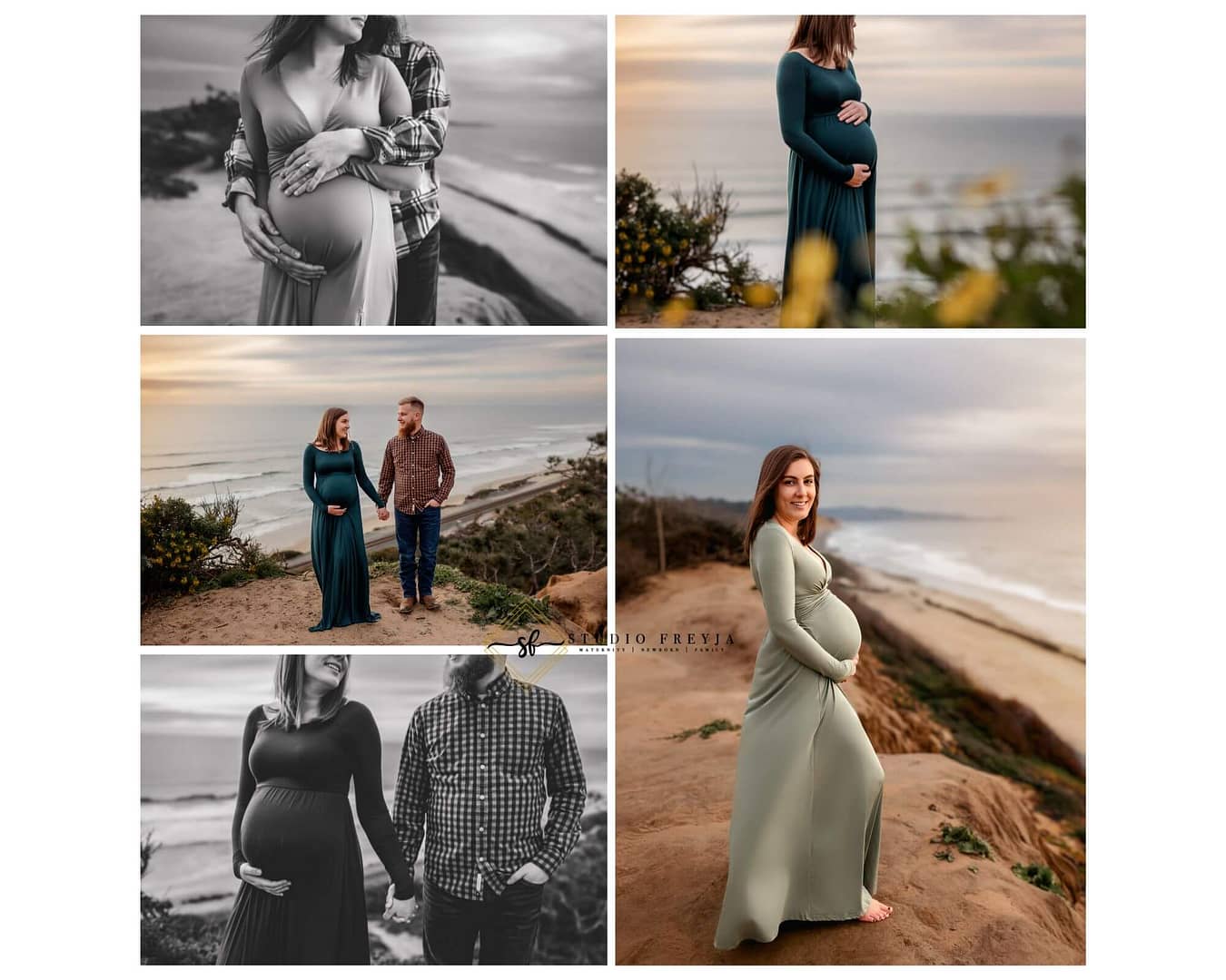 Torrey Pines Maternity Pictures showcasing dramatic skies up at Sunset Seat
